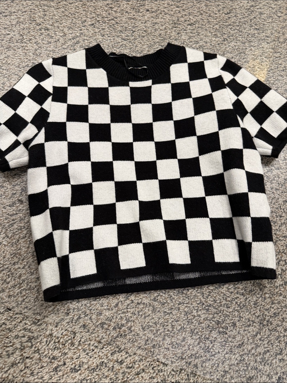 debut Black and White Checkerboard Knit Crew Neck Sweater size small
